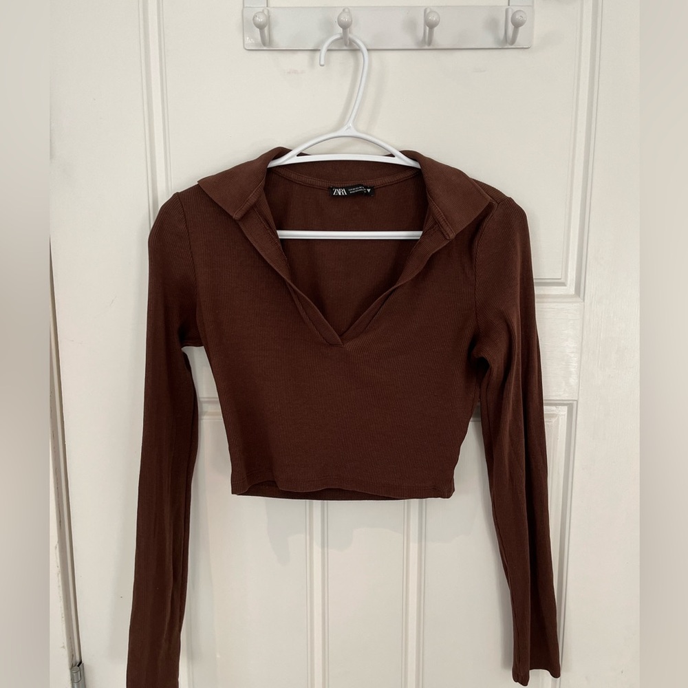 Zara M cropped brown top, very cute for going out!